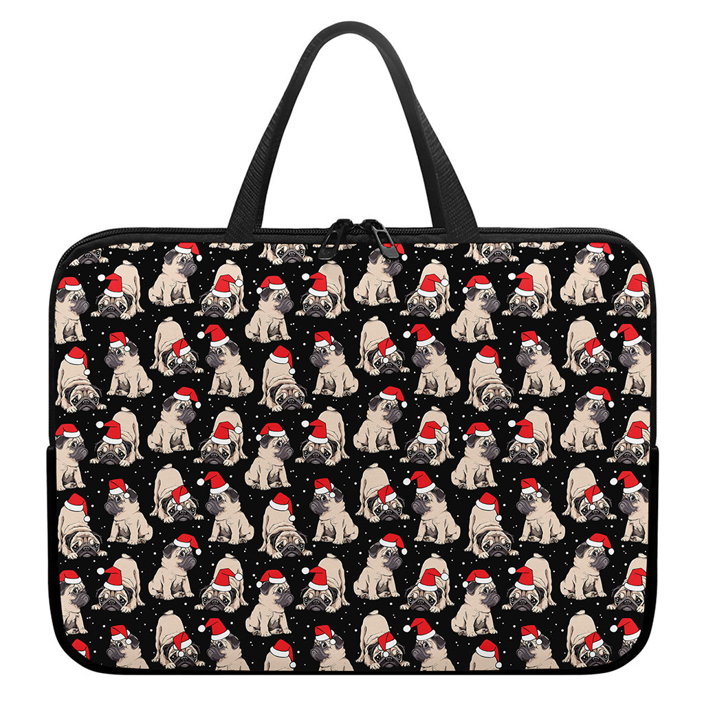 Christmas Santa Pug Pattern Print Laptop Sleeve With Handle