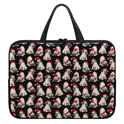 Christmas Santa Pug Pattern Print Laptop Sleeve With Handle