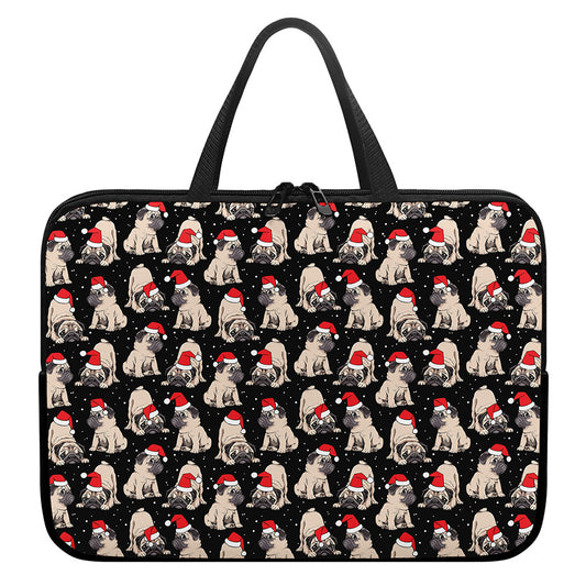 Christmas Santa Pug Pattern Print Laptop Sleeve With Handle