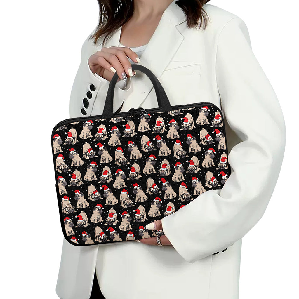 Christmas Santa Pug Pattern Print Laptop Sleeve With Handle