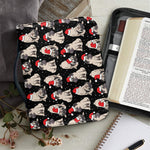 Christmas Santa Pug Pattern Print Leather Bible Cover