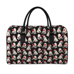 Christmas Santa Pug Pattern Print Leather Duffle Bag
