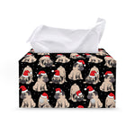 Christmas Santa Pug Pattern Print Leather Tissue Box Cover