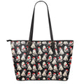 Christmas Santa Pug Pattern Print Leather Tote Bag With Zipper