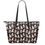 Christmas Santa Pug Pattern Print Leather Tote Bag