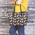 Christmas Santa Pug Pattern Print Leather Tote Bag