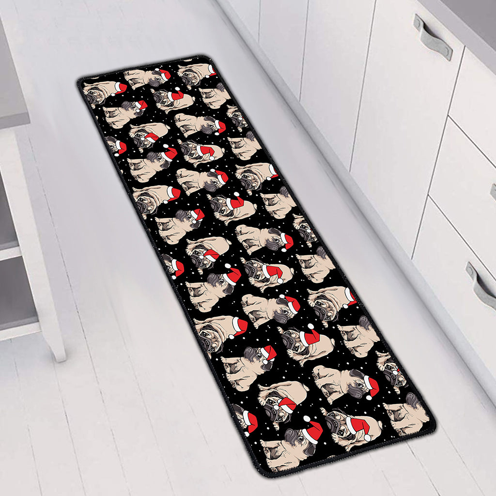 Christmas Santa Pug Pattern Print Long Kitchen Mat