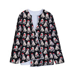 Christmas Santa Pug Pattern Print Long Sleeve Short Coat