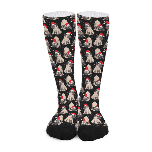 Christmas Santa Pug Pattern Print Long Socks