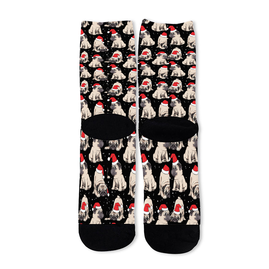 Christmas Santa Pug Pattern Print Long Socks