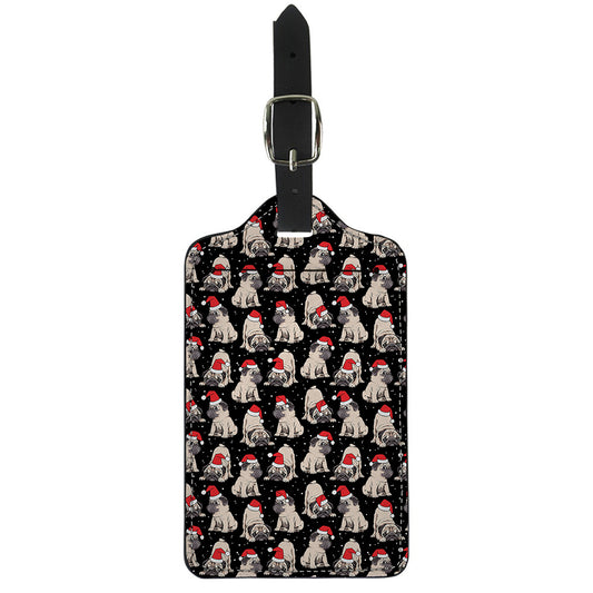 Christmas Santa Pug Pattern Print Luggage Tag