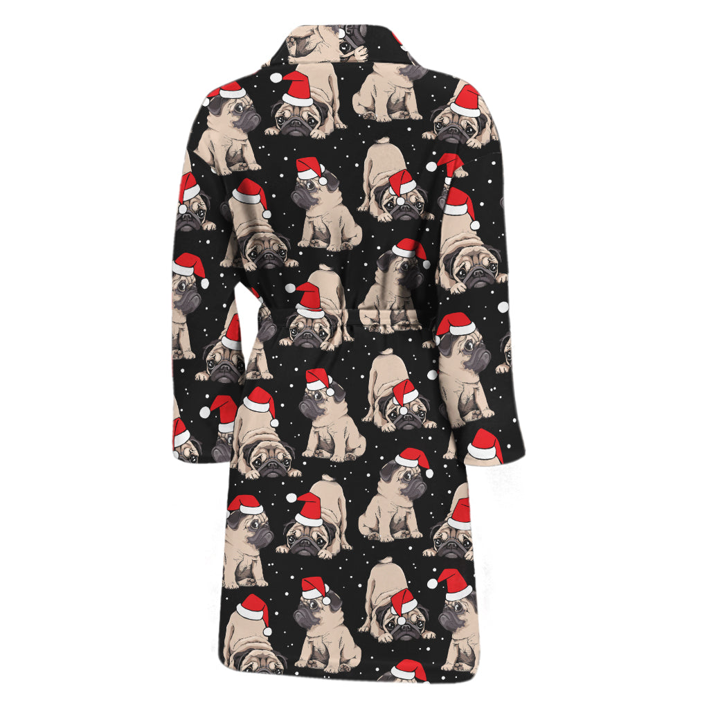 Christmas Santa Pug Pattern Print Men's Bathrobe