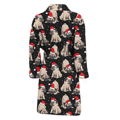 Christmas Santa Pug Pattern Print Men's Bathrobe