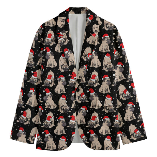 Christmas Santa Pug Pattern Print Men's Blazer