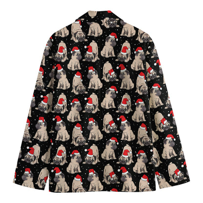 Christmas Santa Pug Pattern Print Men's Cotton Blazer