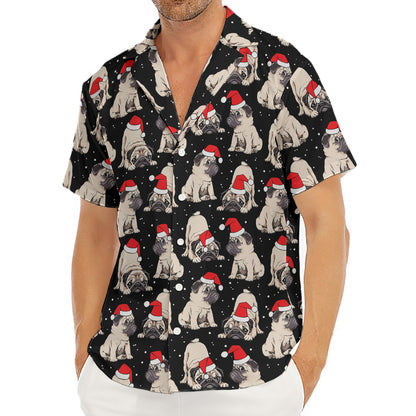 Christmas Santa Pug Pattern Print Men's Deep V-Neck Shirt