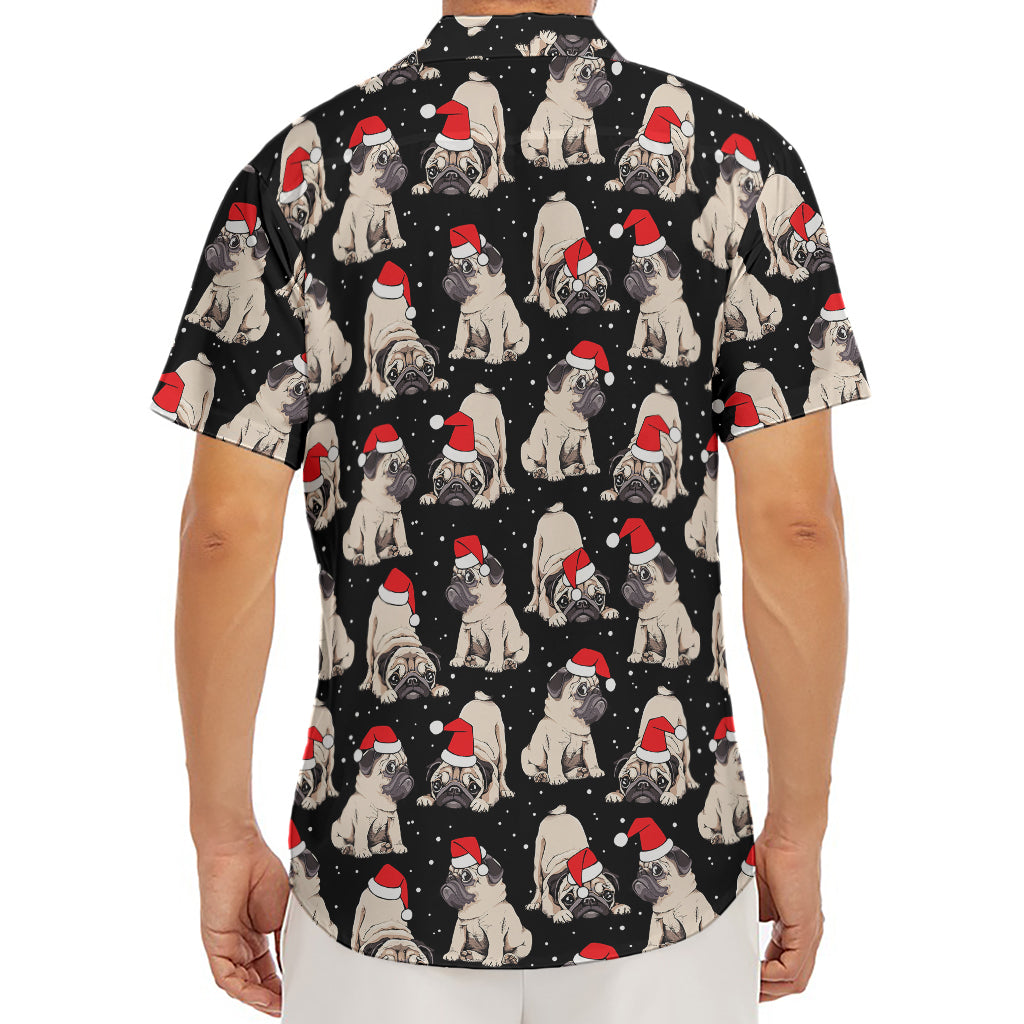 Christmas Santa Pug Pattern Print Men's Deep V-Neck Shirt