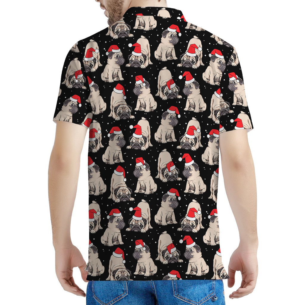 Christmas Santa Pug Pattern Print Men's Polo Shirt