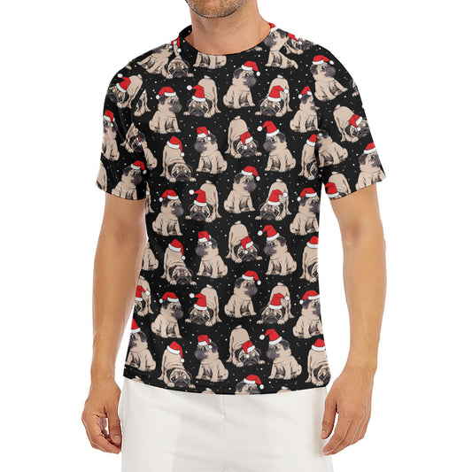 Christmas Santa Pug Pattern Print Men's Short Sleeve Rash Guard