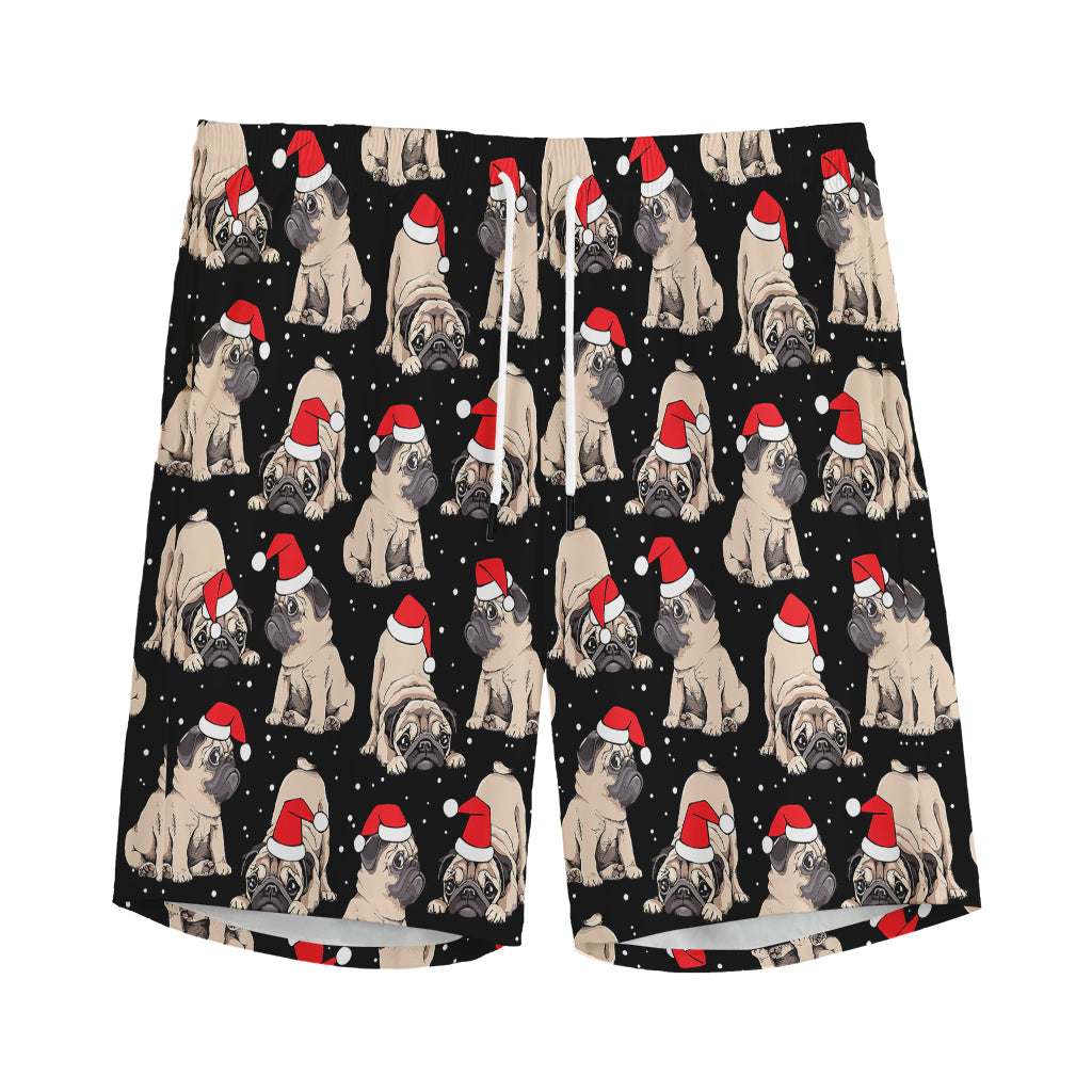 Christmas Santa Pug Pattern Print Men's Sports Shorts