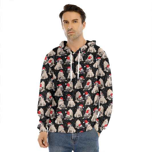 Christmas Santa Pug Pattern Print Men's Velvet Pullover Hoodie
