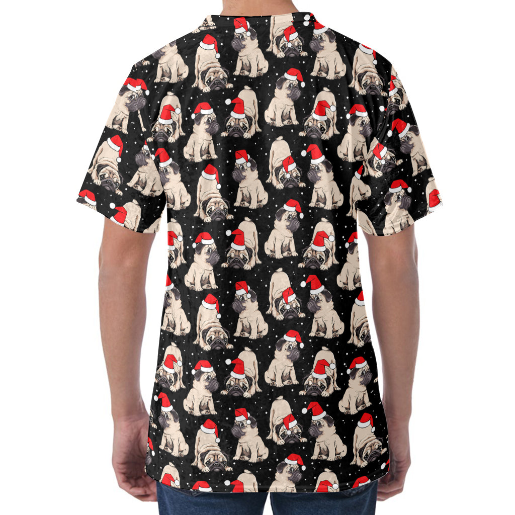 Christmas Santa Pug Pattern Print Men's Velvet T-Shirt