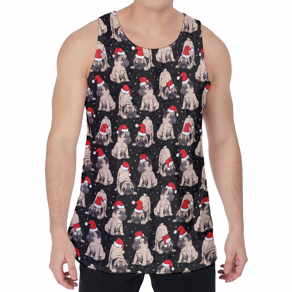 Christmas Santa Pug Pattern Print Men's Velvet Tank Top