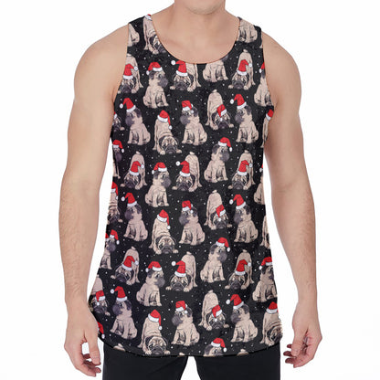 Christmas Santa Pug Pattern Print Men's Velvet Tank Top