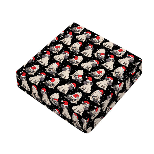 Christmas Santa Pug Pattern Print Outdoor Seat Cushion Cover