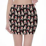 Christmas Santa Pug Pattern Print Pencil Mini Skirt