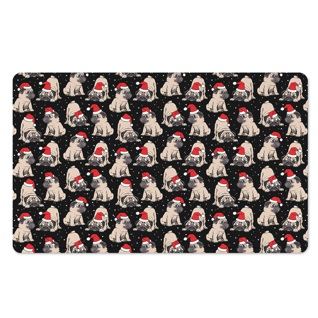 Christmas Santa Pug Pattern Print Polyester Doormat
