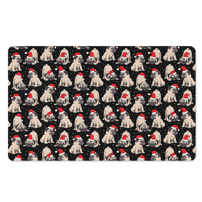 Christmas Santa Pug Pattern Print Polyester Doormat
