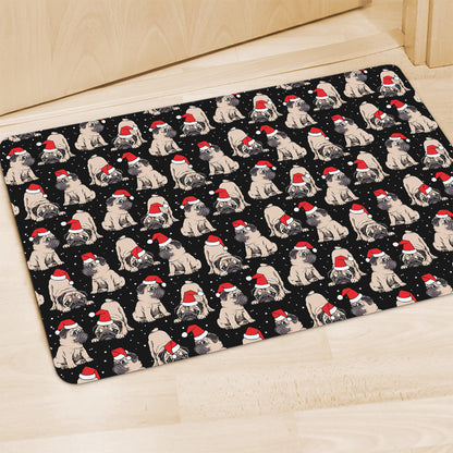 Christmas Santa Pug Pattern Print Polyester Doormat