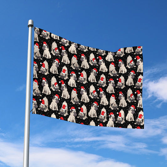 Christmas Santa Pug Pattern Print Polyester Flag