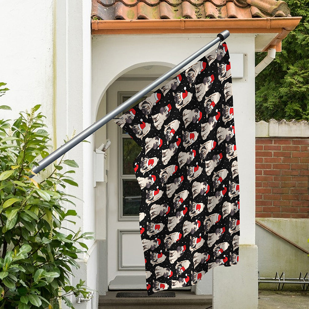 Christmas Santa Pug Pattern Print Polyester Flag
