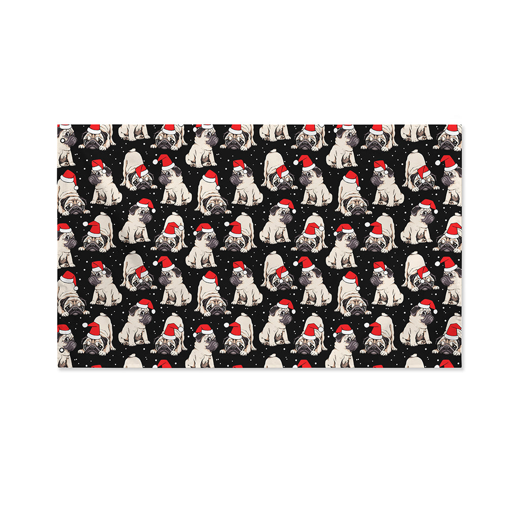 Christmas Santa Pug Pattern Print Polyester Flag