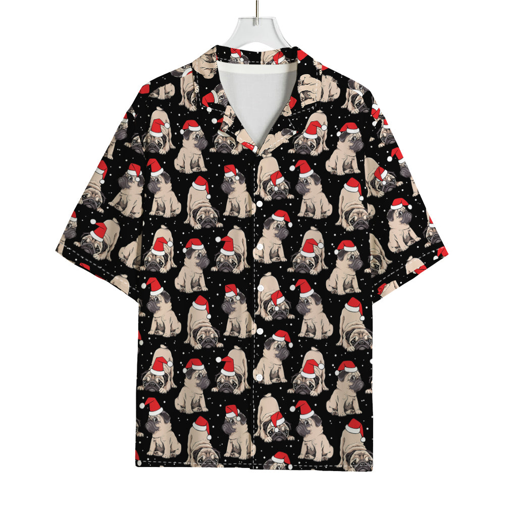 Christmas Santa Pug Pattern Print Rayon Hawaiian Shirt