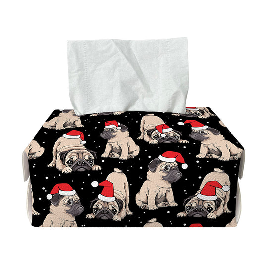 Christmas Santa Pug Pattern Print Rectangle Tissue Box Cover