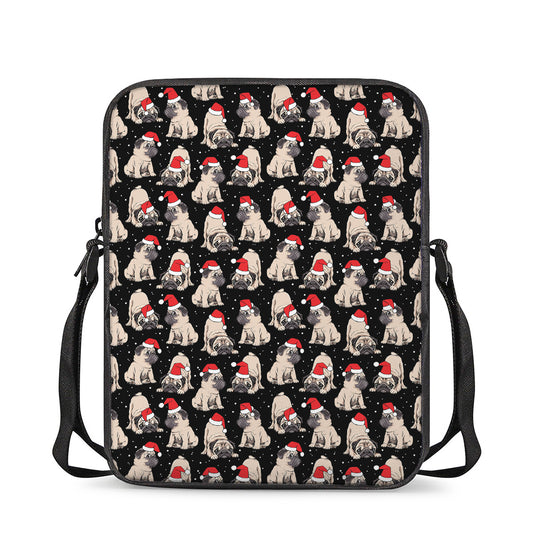 Christmas Santa Pug Pattern Print Rectangular Crossbody Bag