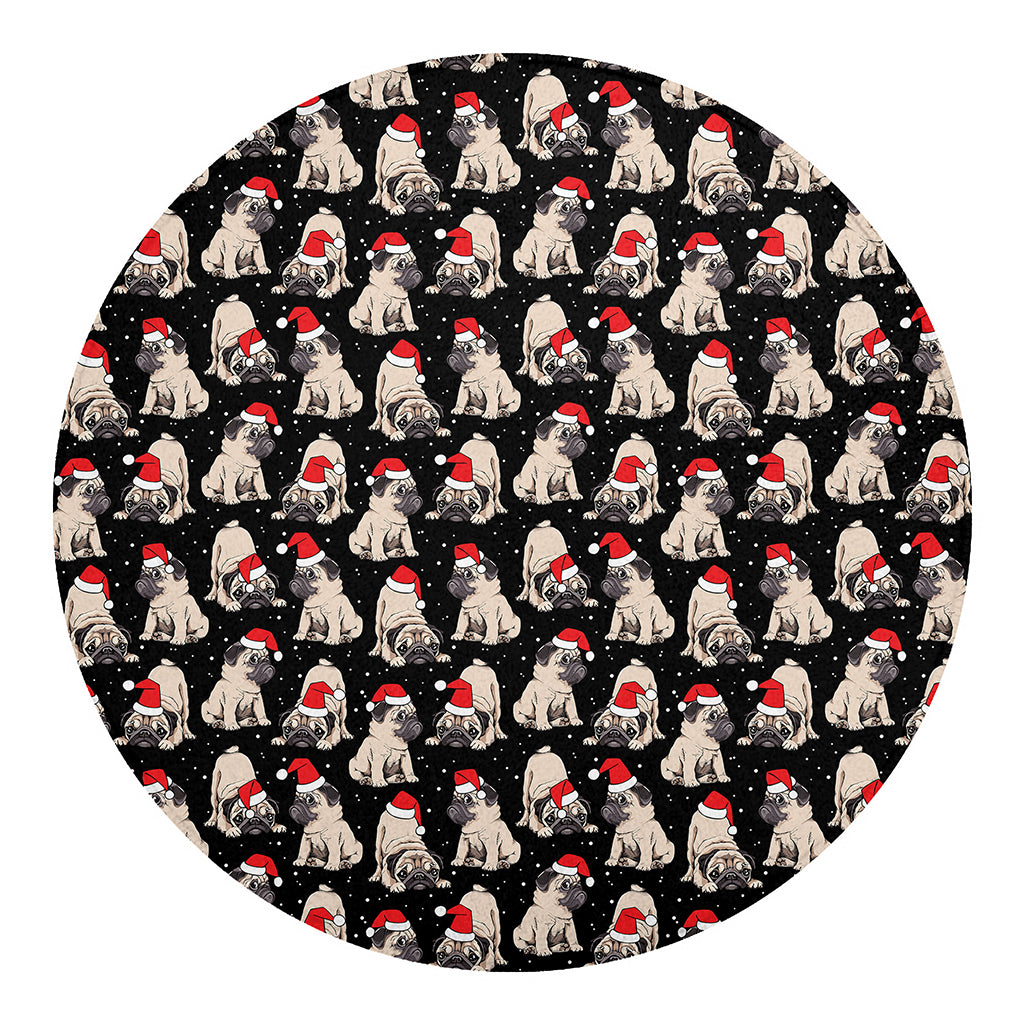 Christmas Santa Pug Pattern Print Round Blanket