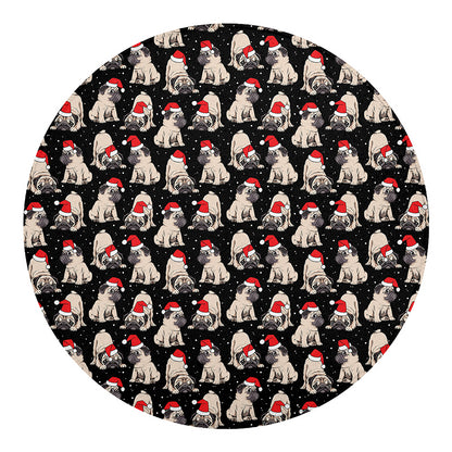 Christmas Santa Pug Pattern Print Round Blanket