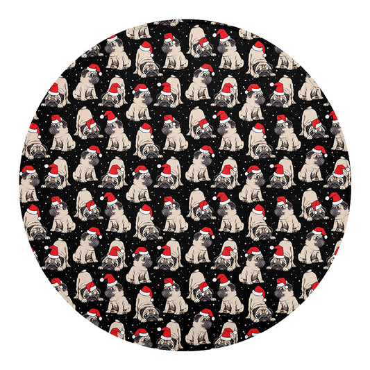 Christmas Santa Pug Pattern Print Round Blanket