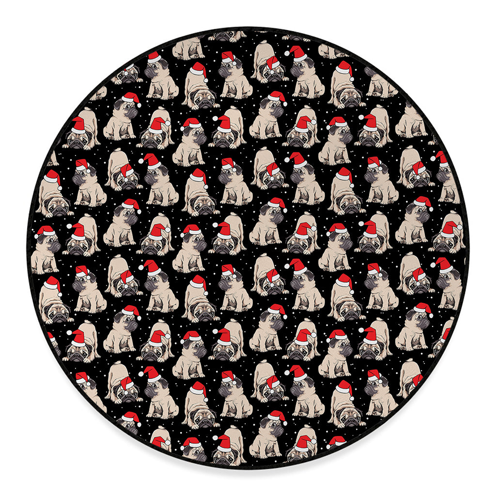 Christmas Santa Pug Pattern Print Round Floor Mat