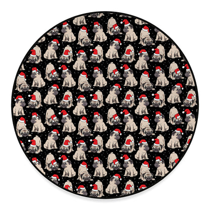 Christmas Santa Pug Pattern Print Round Floor Mat