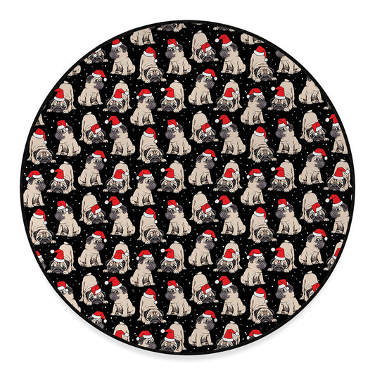 Christmas Santa Pug Pattern Print Round Floor Mat