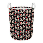 Christmas Santa Pug Pattern Print Round Laundry Basket