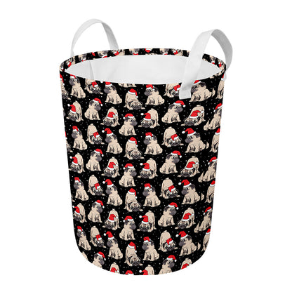 Christmas Santa Pug Pattern Print Round Laundry Basket