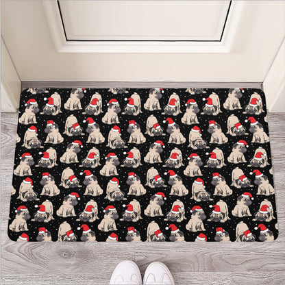 Christmas Santa Pug Pattern Print Rubber Doormat