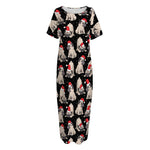 Christmas Santa Pug Pattern Print Short Sleeve Long Nightdress
