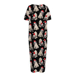 Christmas Santa Pug Pattern Print Short Sleeve Long Nightdress